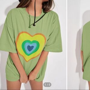 SHEIN | Size M | Light Green | Heart Print Drop Shoulder Longline Tee | NWOT